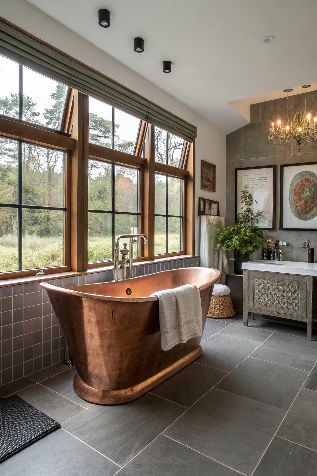 A metal tub beautifully anchors any bathroom's design.