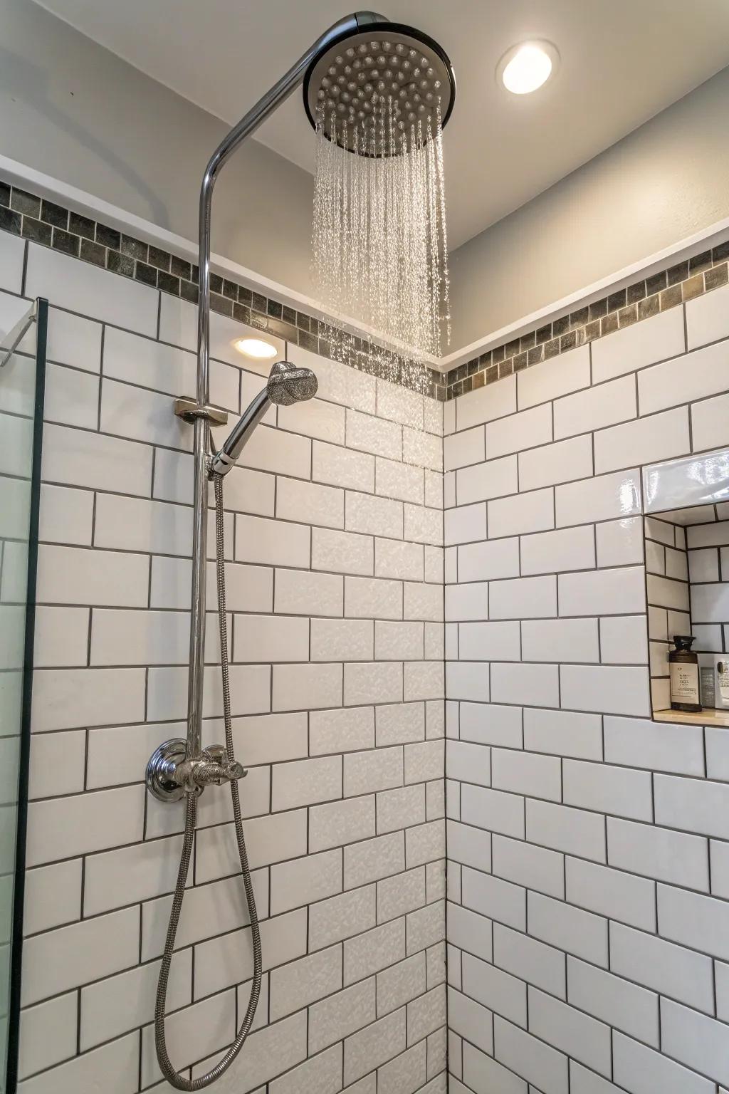 Ivory bricks can establish an enduring refinement in your corner shower.