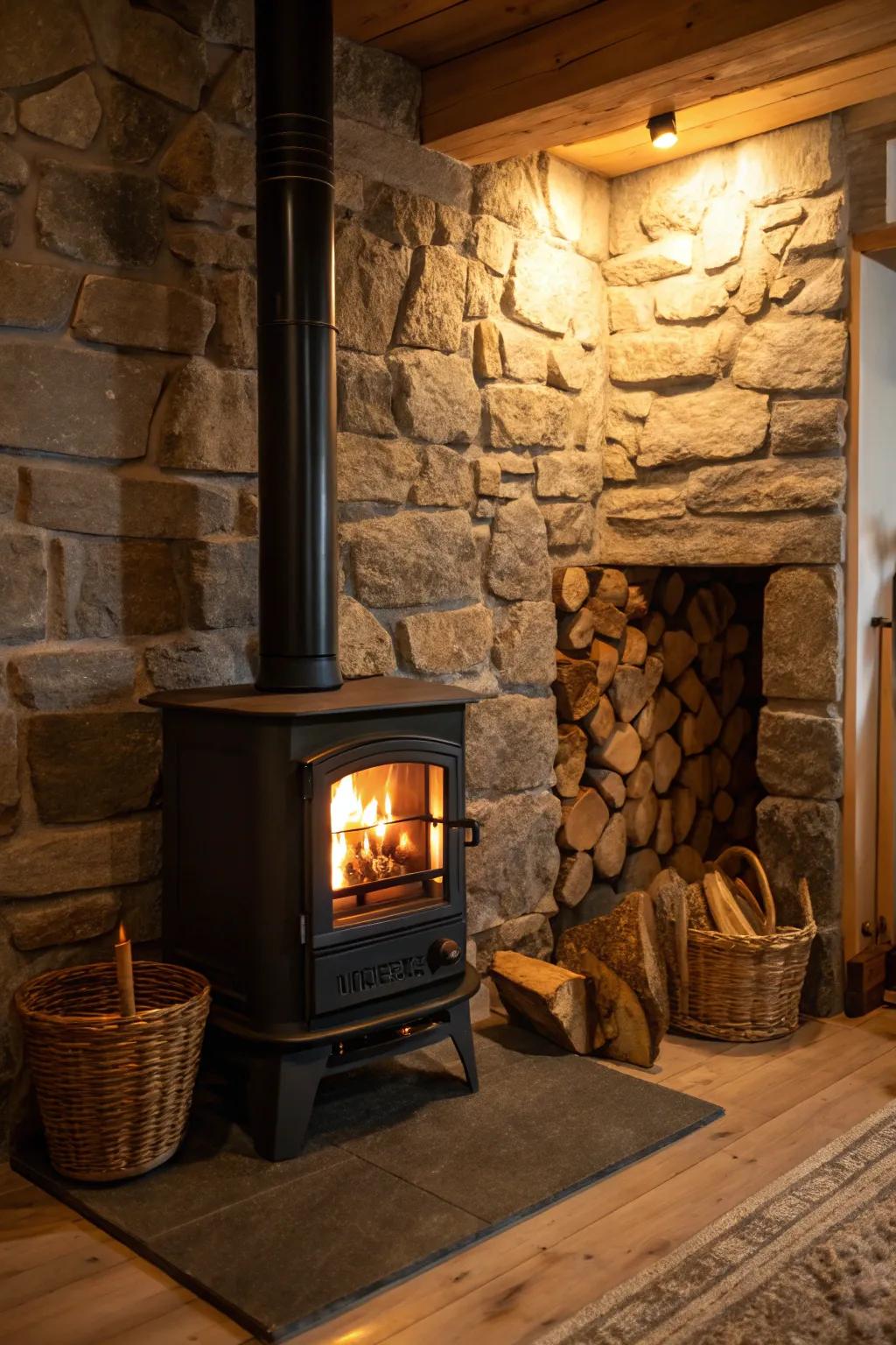 Natural stones set the stage for a rustic and inviting atmosphere around your fireplace.