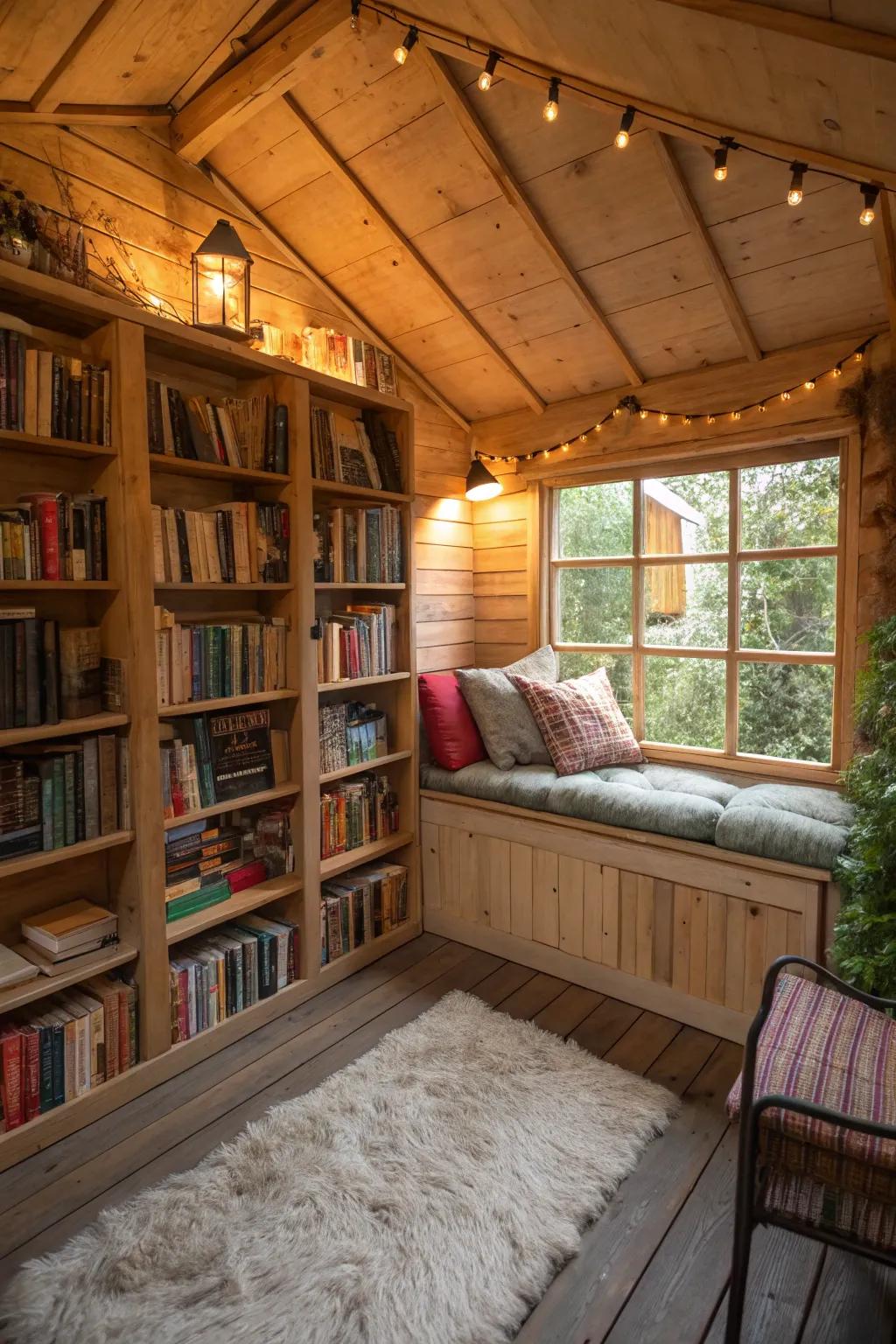 A charming reading hideaway for book enthusiasts.