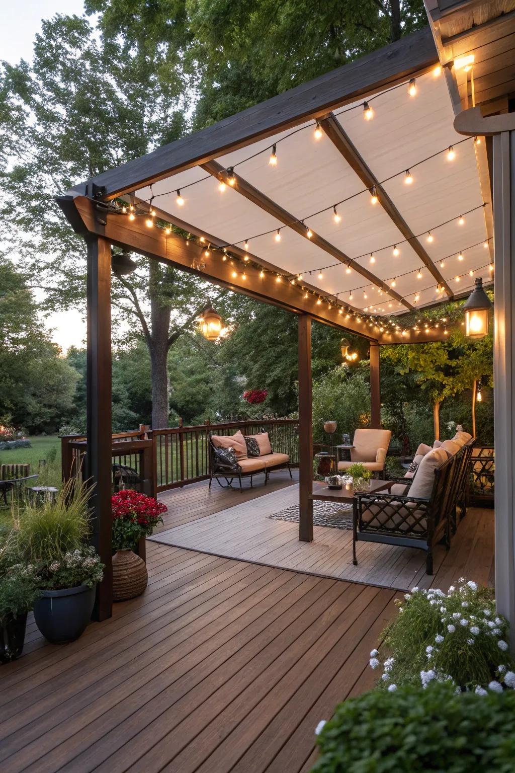 An adaptable pergola-covered deck, ideal for any event.