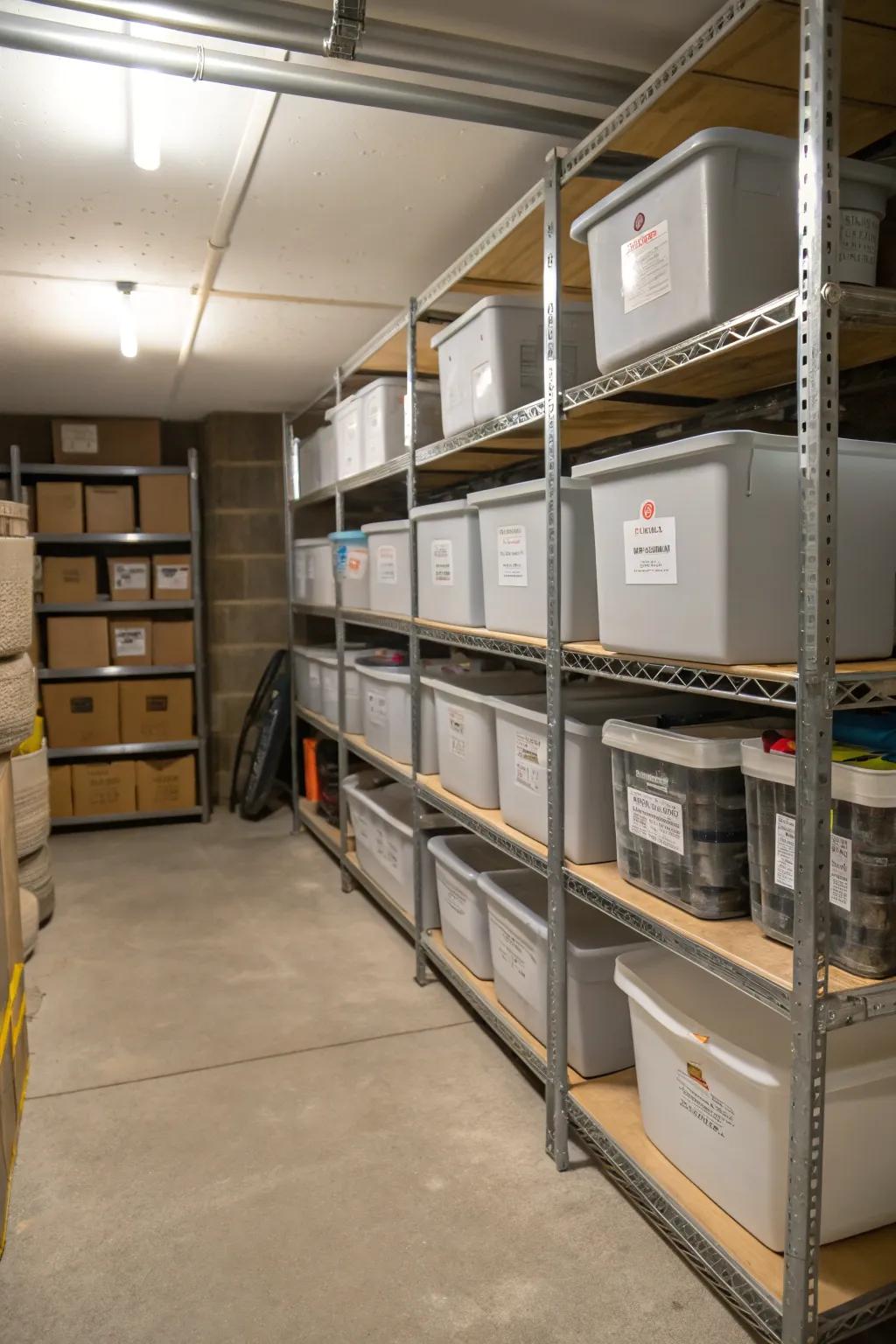 Use rack systems to maximize vertical space in your crawl space.