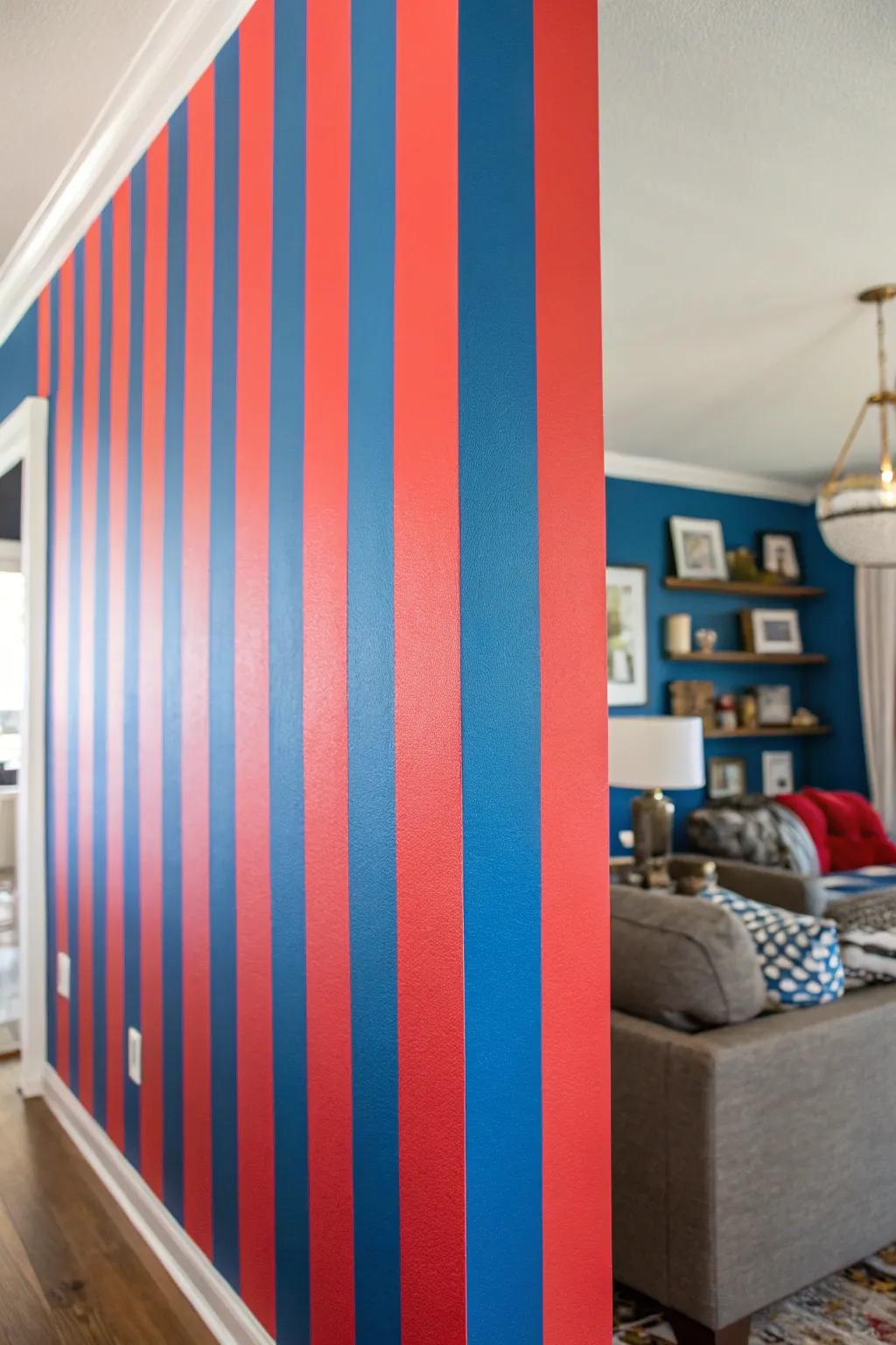 A vibrant combination of blue and red stripes creates an energetic atmosphere.