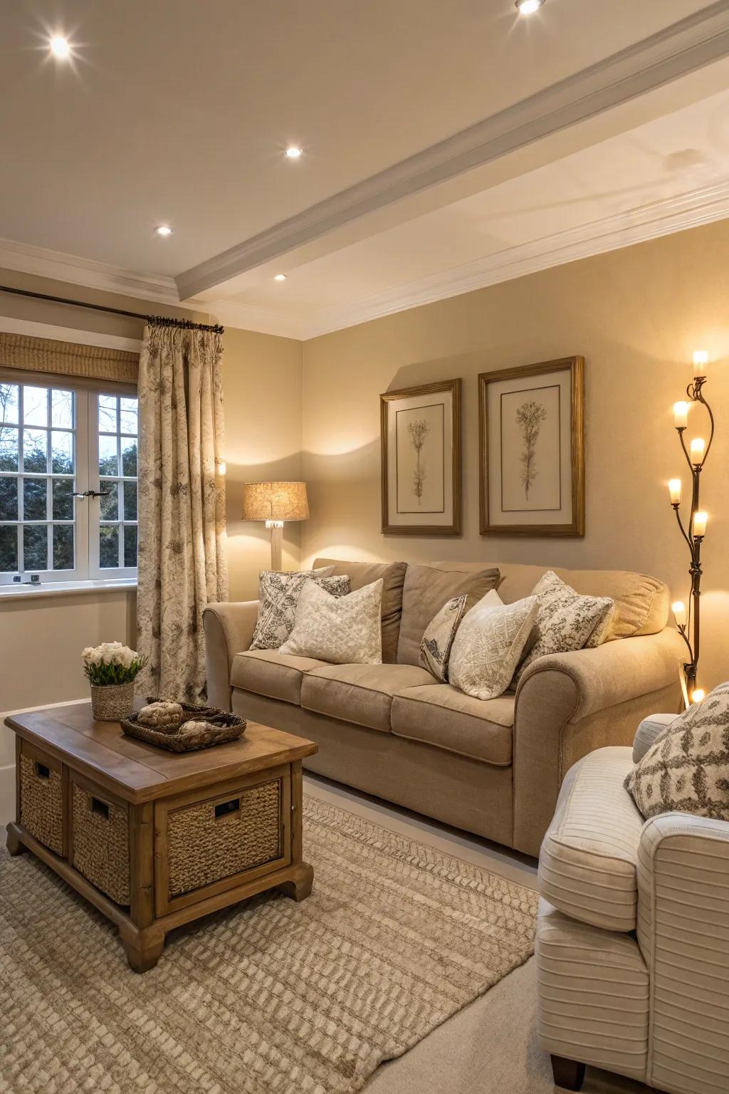Neutral shades crafting an inviting and cozy living space.