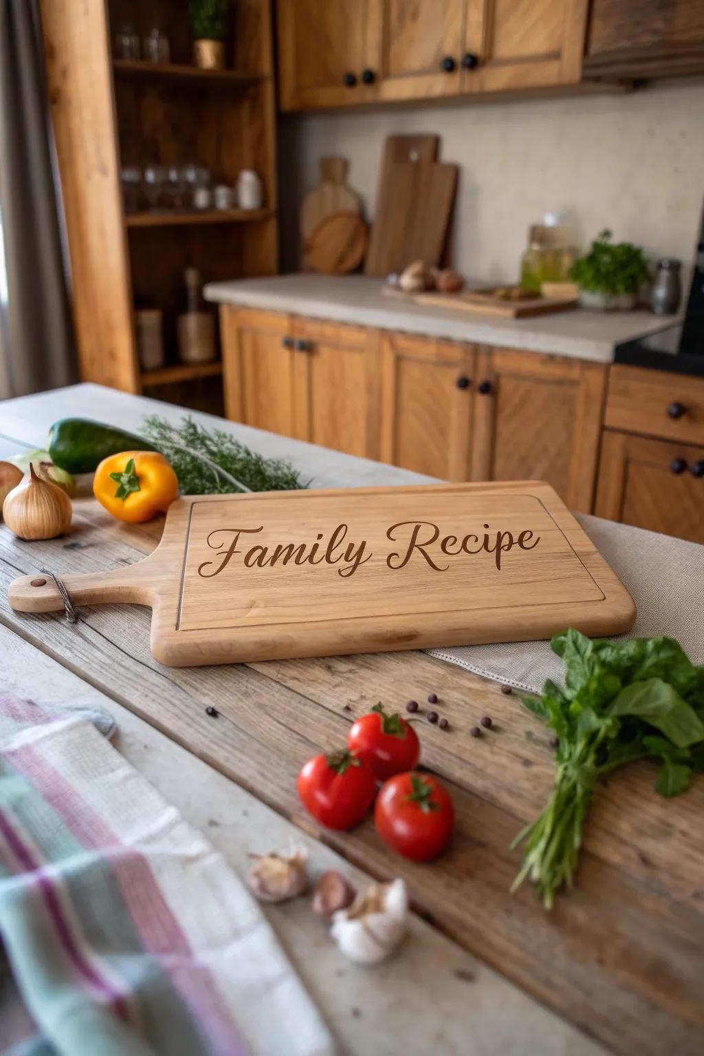 Uphold familial customs with a chopping block etched with a cherished recipe.
