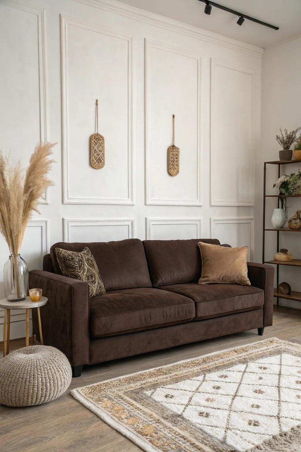 With neutral backdrops, your dark brown sofa commands attention.