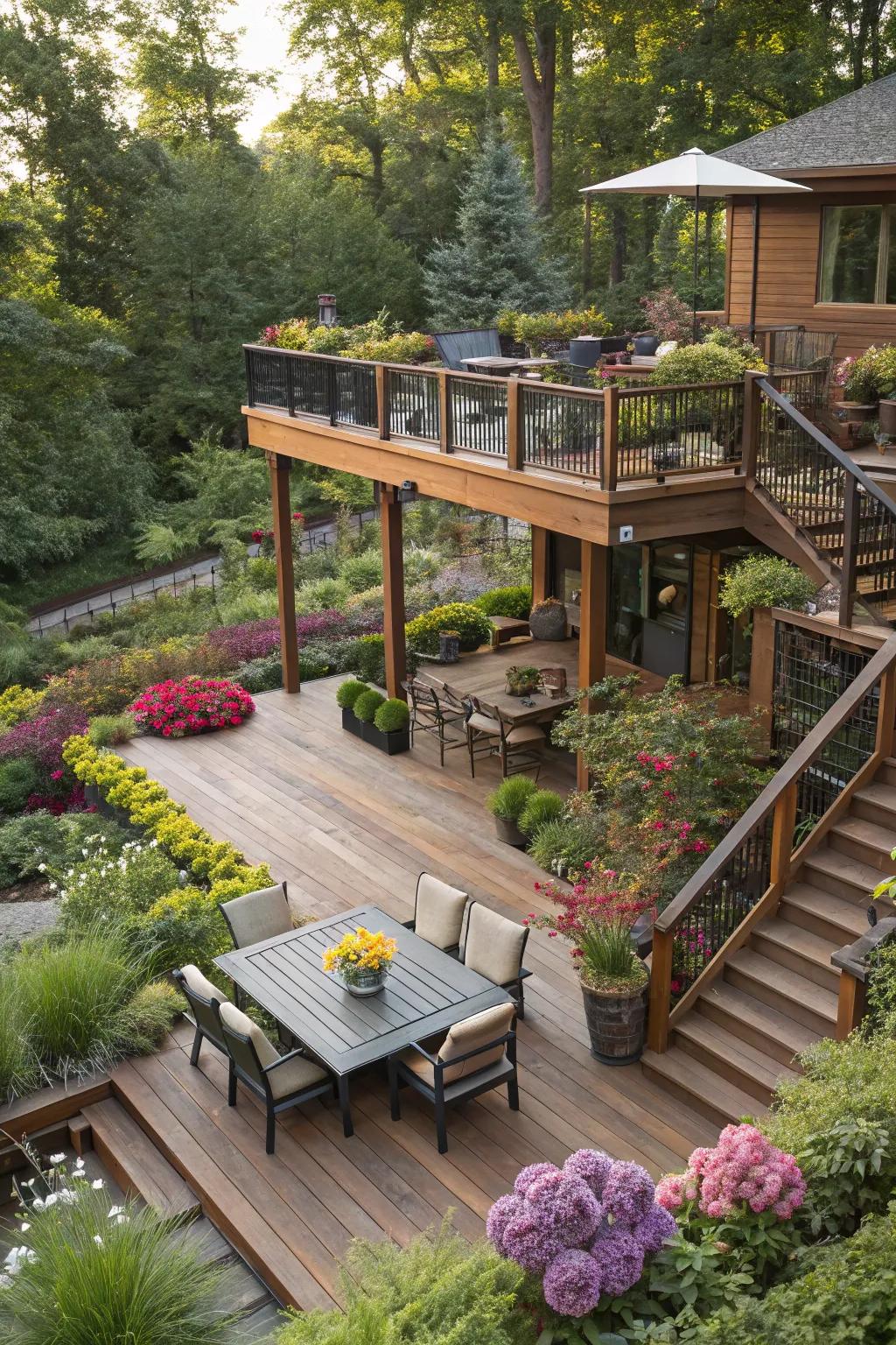 Split-level decks provide an adaptable and practical outdoor space.