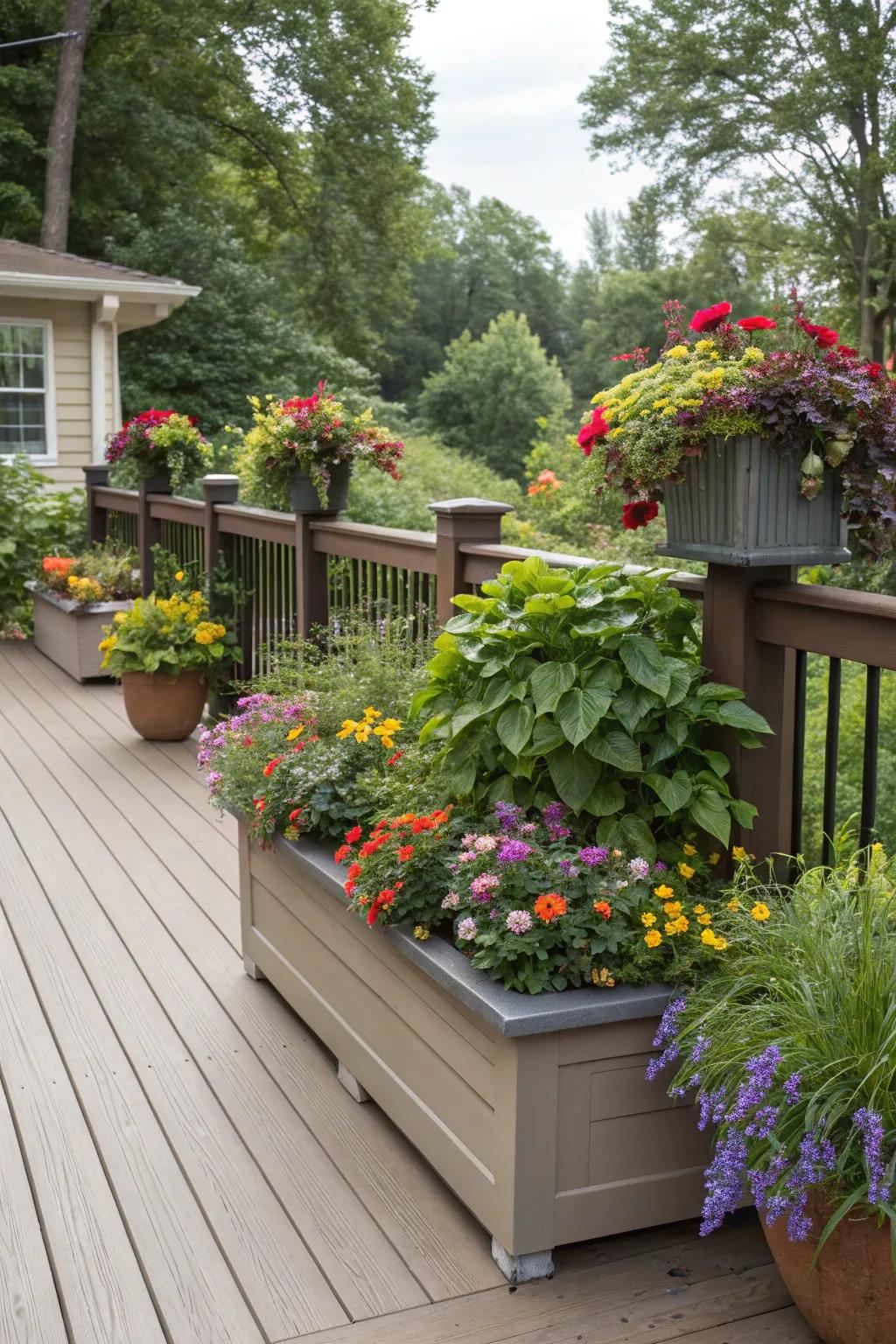 Elevated planters enhance the height and depth of any deck setting.