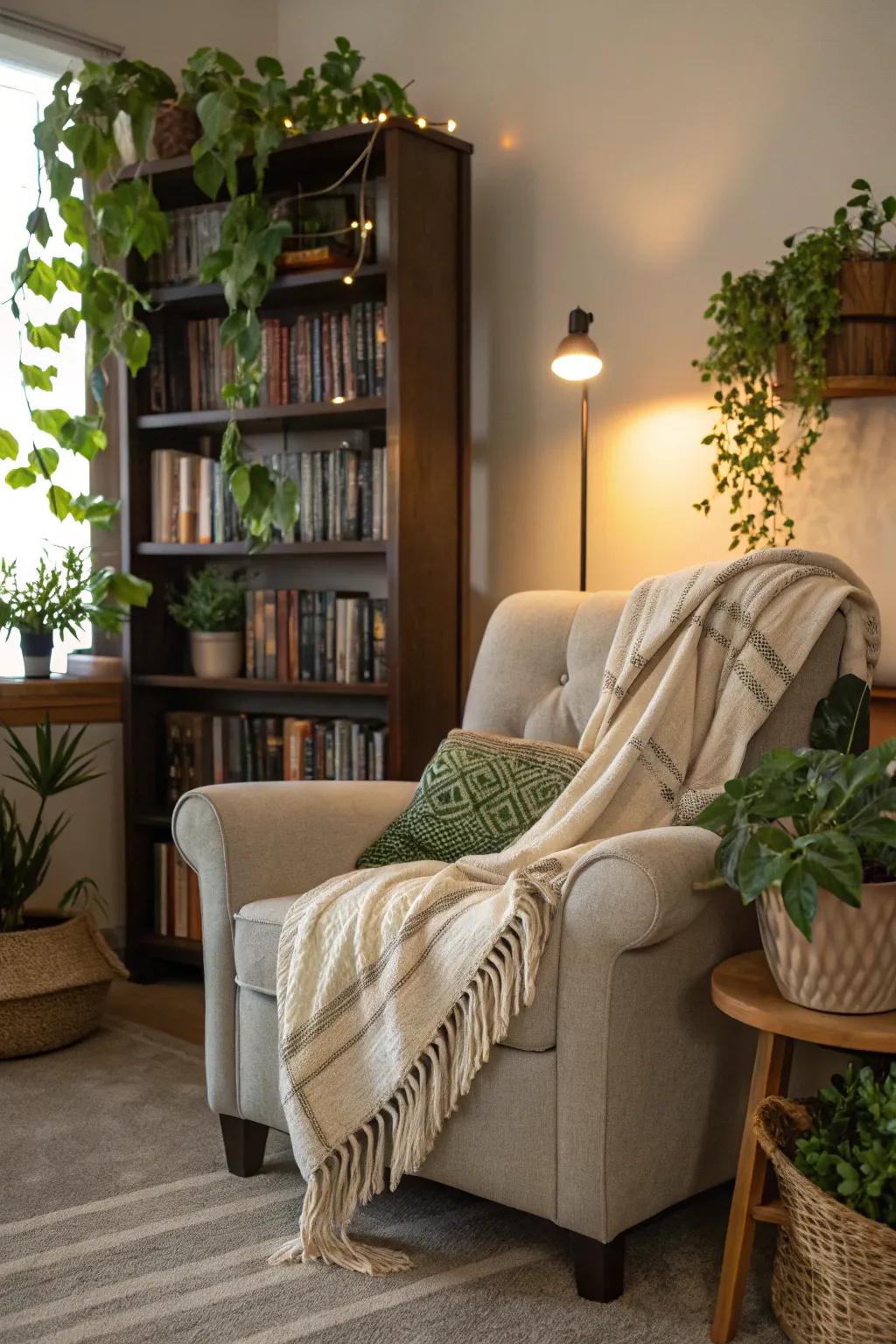 An inviting reading nook promotes tranquility and ease.