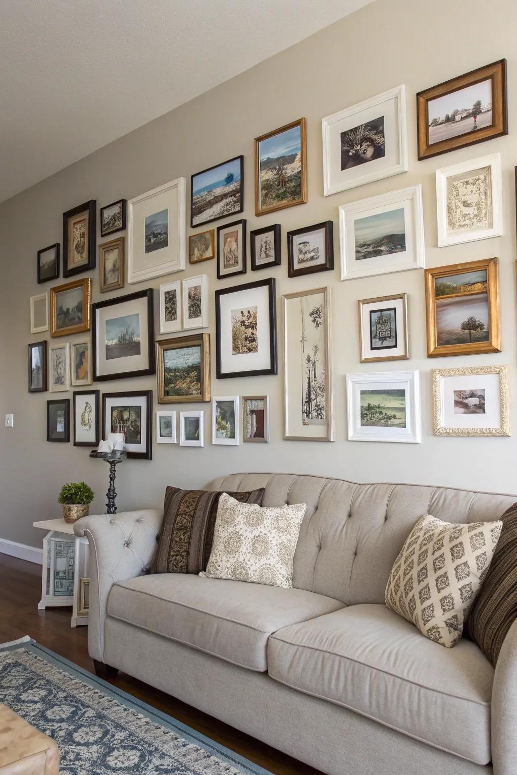 A gallery wall showcasing a harmonious blend of picture frames, creating a personalized decor masterpiece.