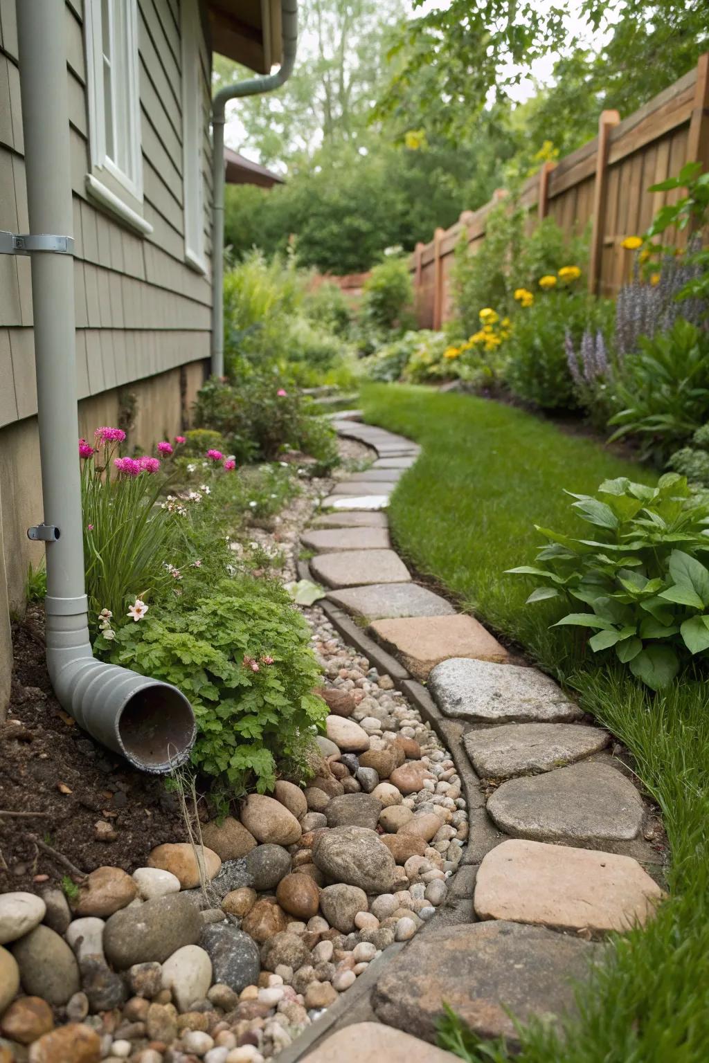 Using natural stones to craft a stream-like trail provides a cozy, natural vibe.