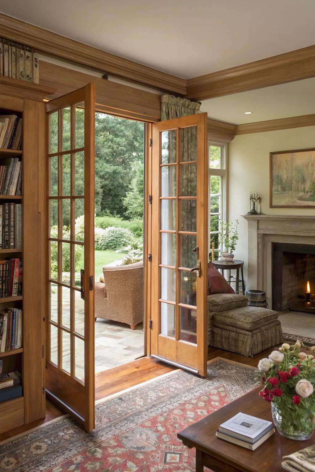 French doors infuse a sense of sophistication into any den.