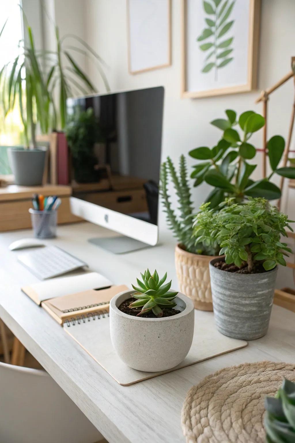 A succulent bringing a refreshing burst of nature to a desk.
