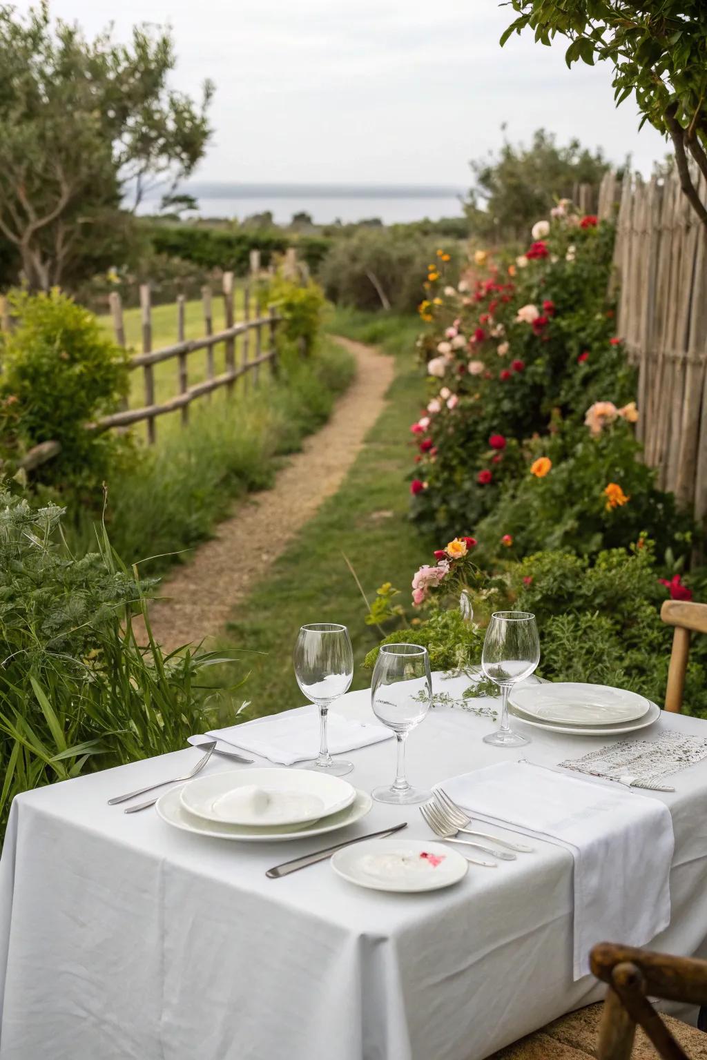 A classic white table setting that exudes timeless elegance.