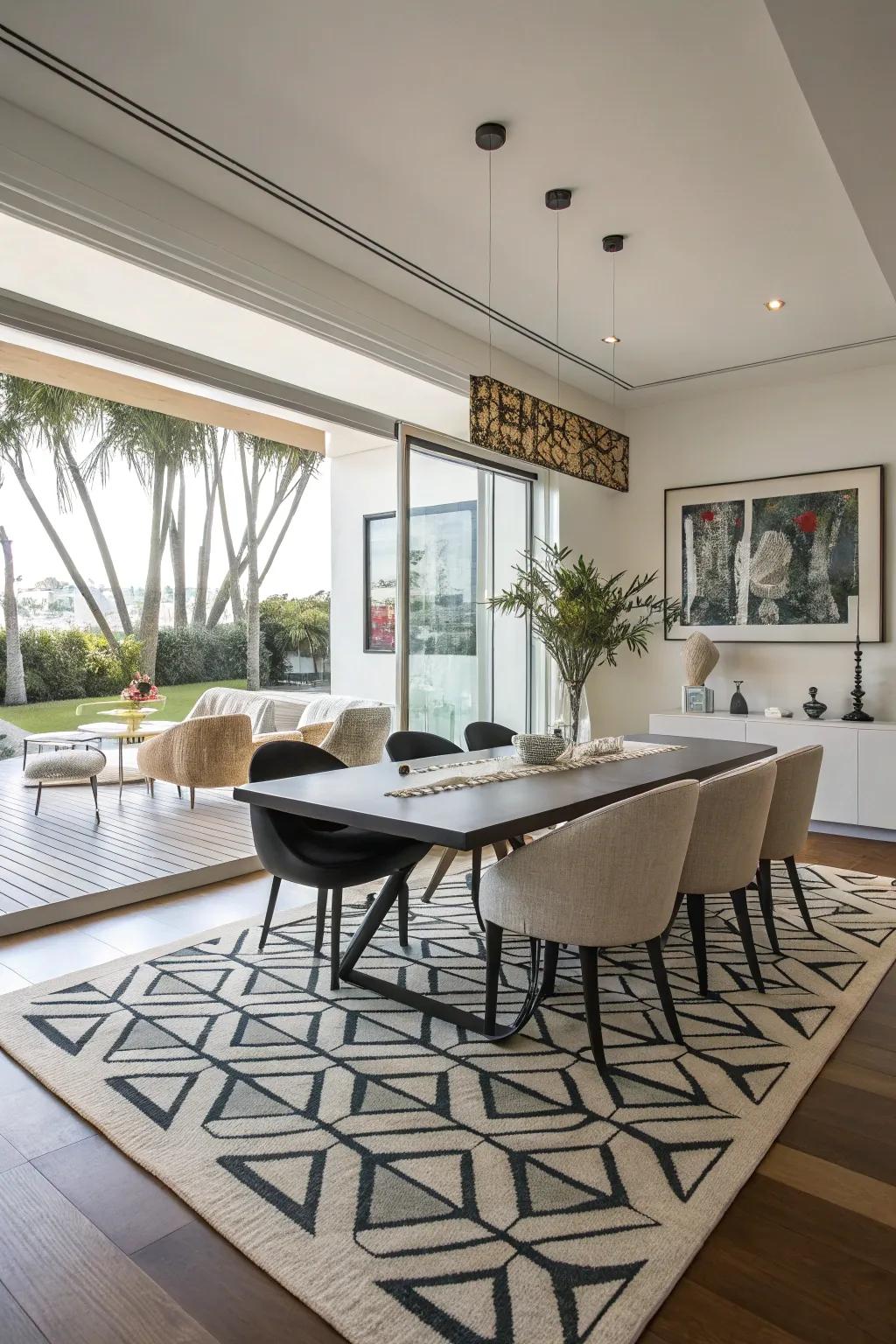 Introduce a modern flair with a striking geometric rug.