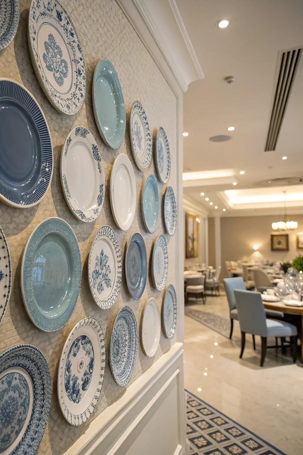 A thoughtfully color-coordinated plate arrangement exudes sophistication and unity.