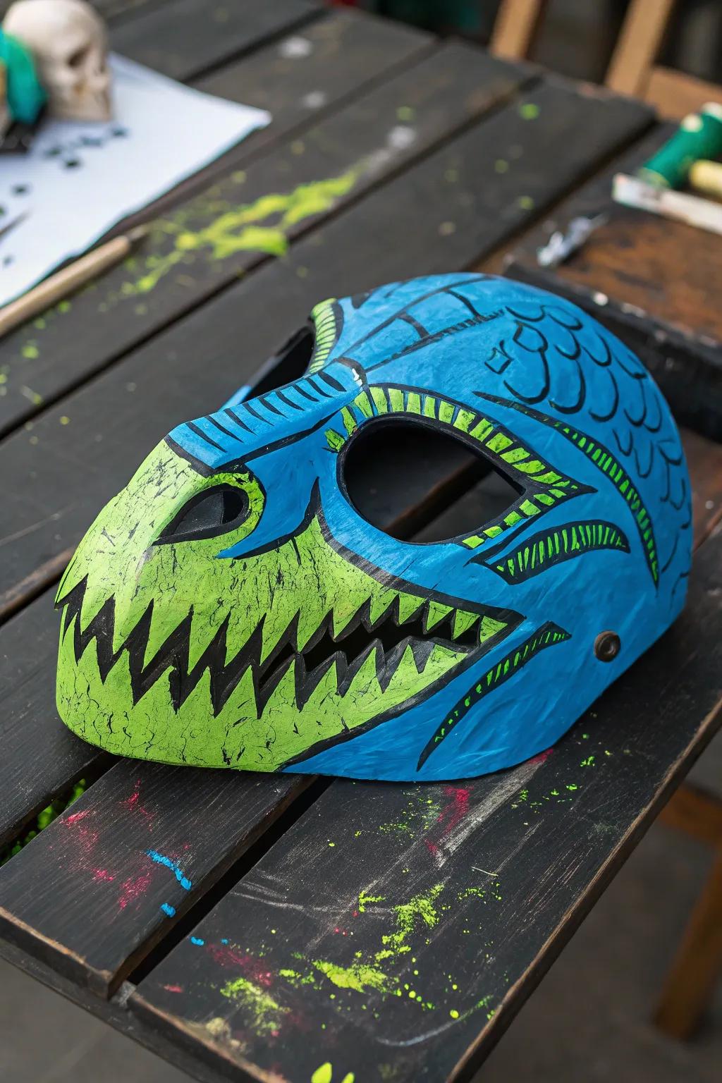 Let your imagination roam free with a vibrant dino mask masterpiece!