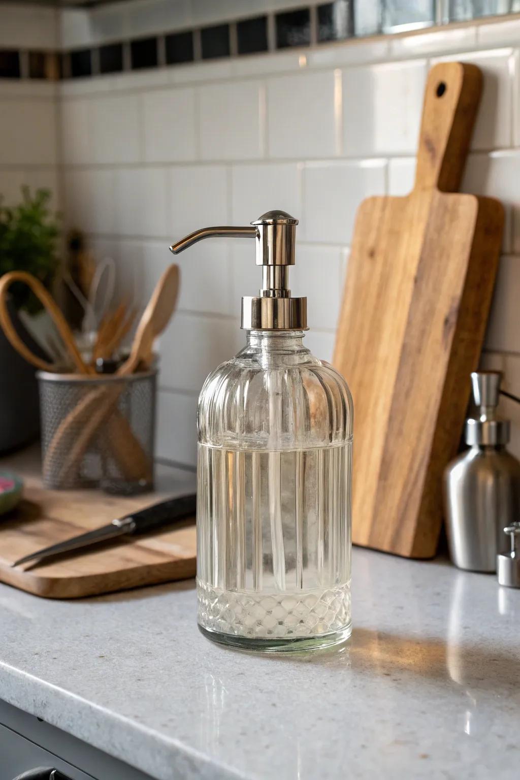 Introduce a hint of refinement with a see-through glass soap dispenser.