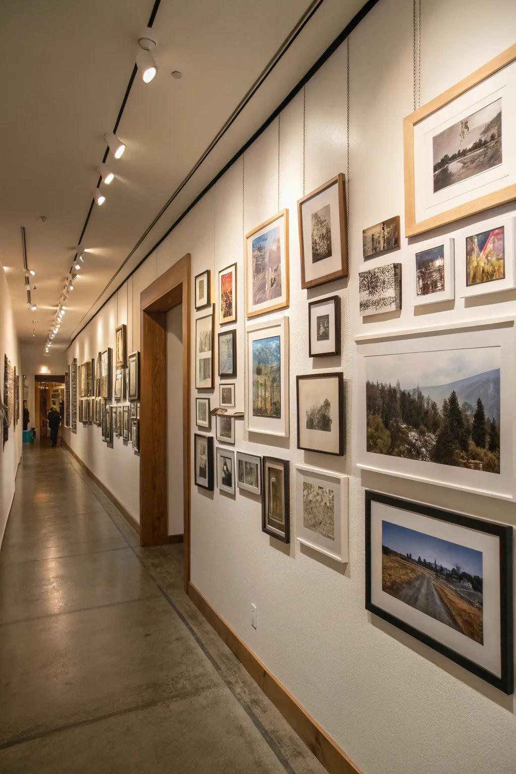 An expressive gallery wall that weaves a tale of personal experiences through art and treasured mementos.