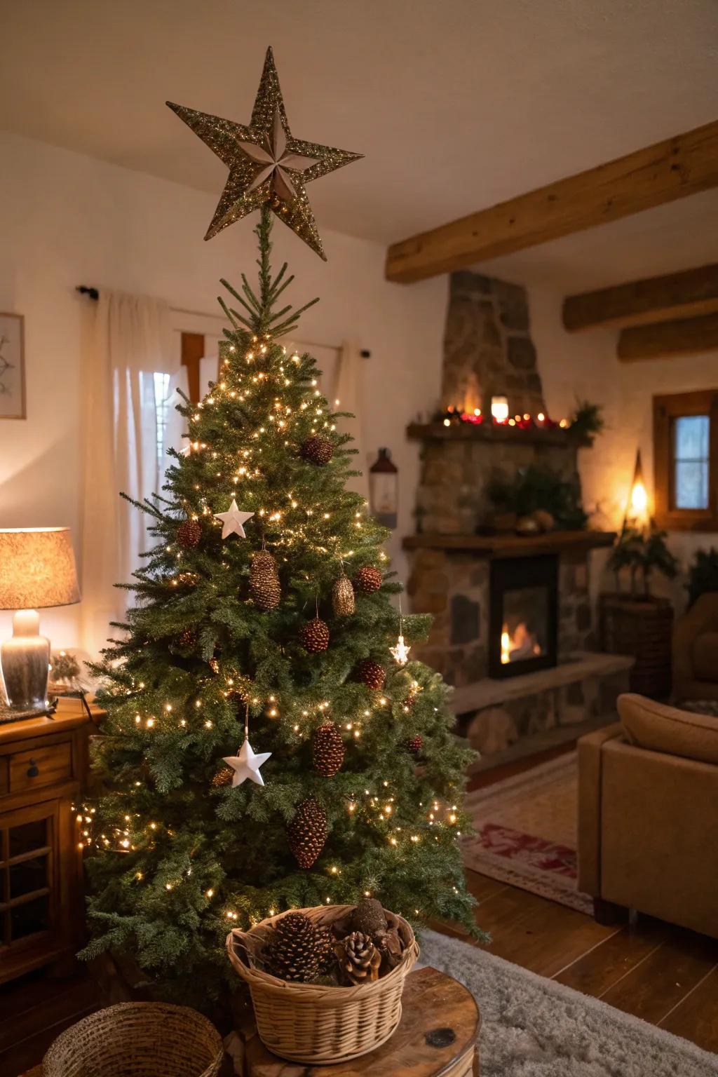 Rustic sophistication with an acorn star topper.