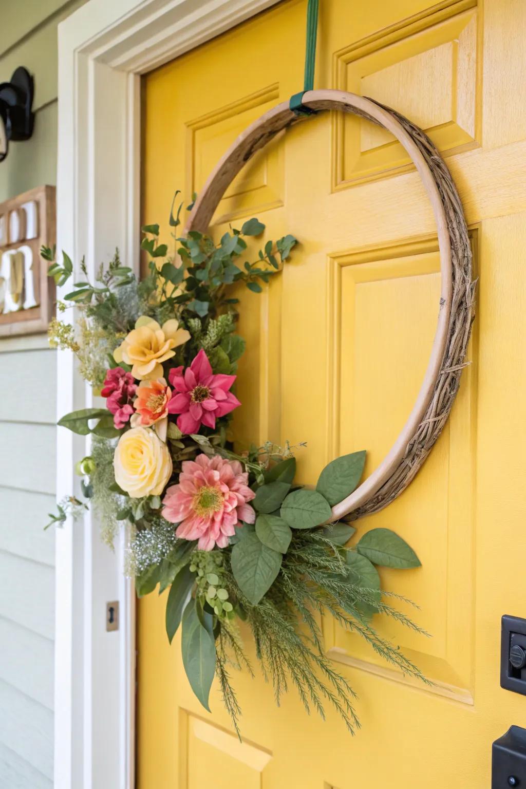 A floral entryway piece infuses a burst of color and vitality into your door.