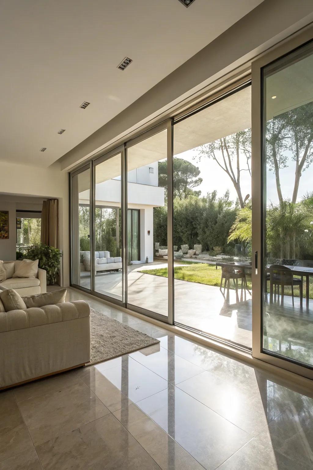 Design a breezy, expansive ambiance with gliding glass panels.