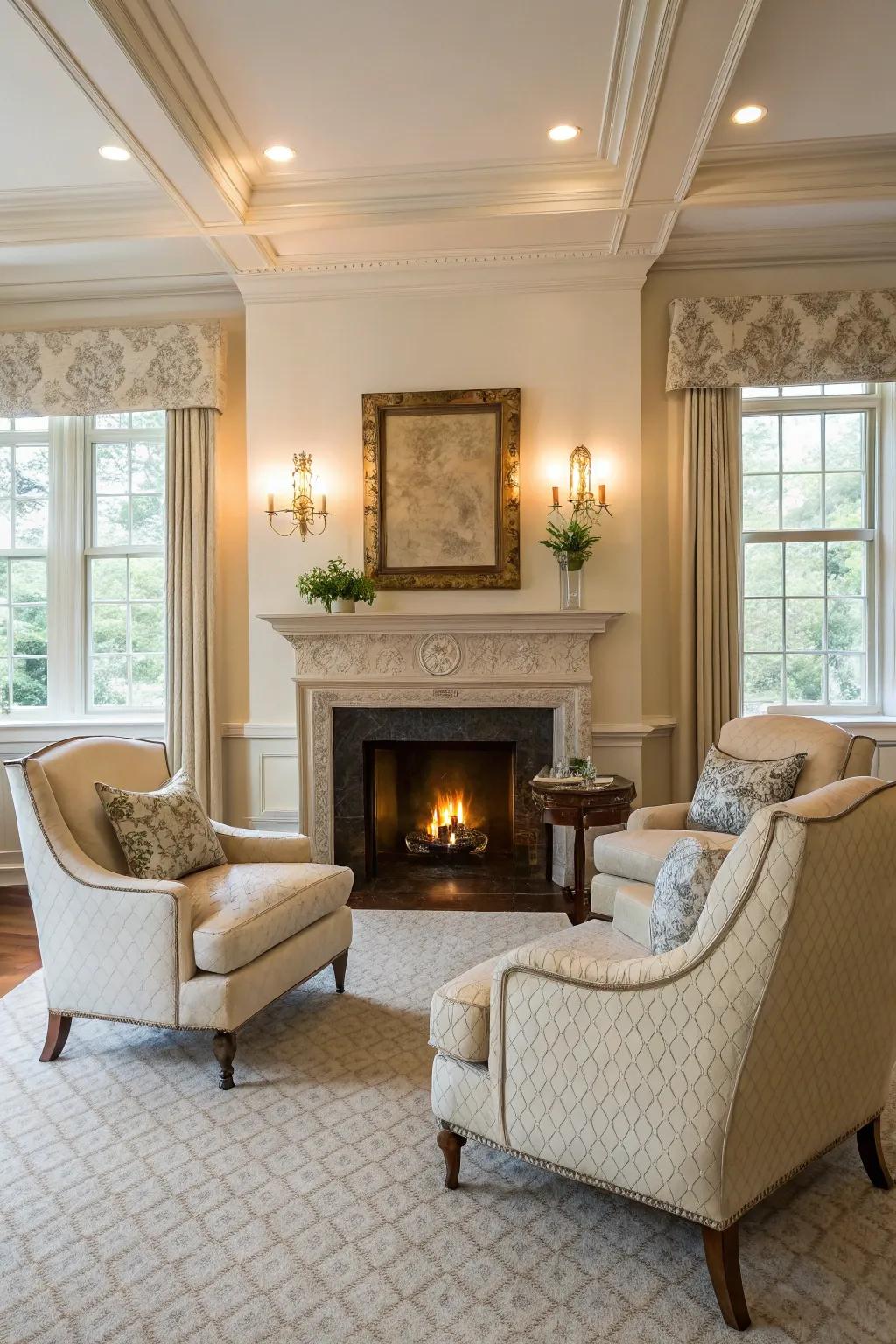 Symmetrical furniture placement cultivates balance and unity in the space.