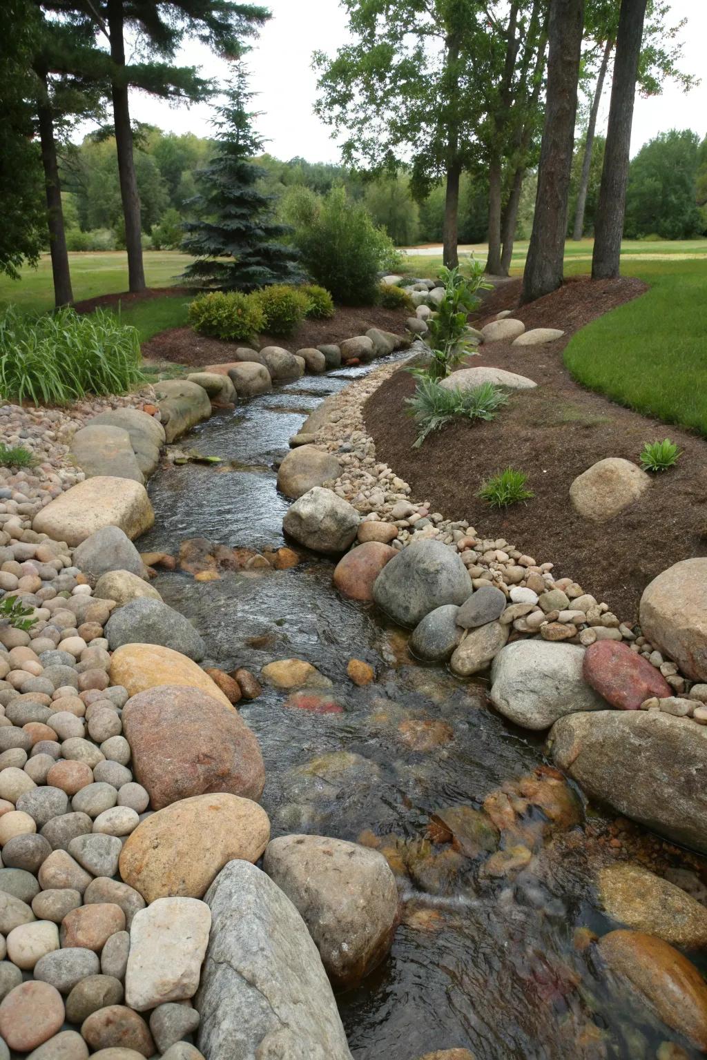 Natural stones fashion a refined and effective flow within this drainage channel.