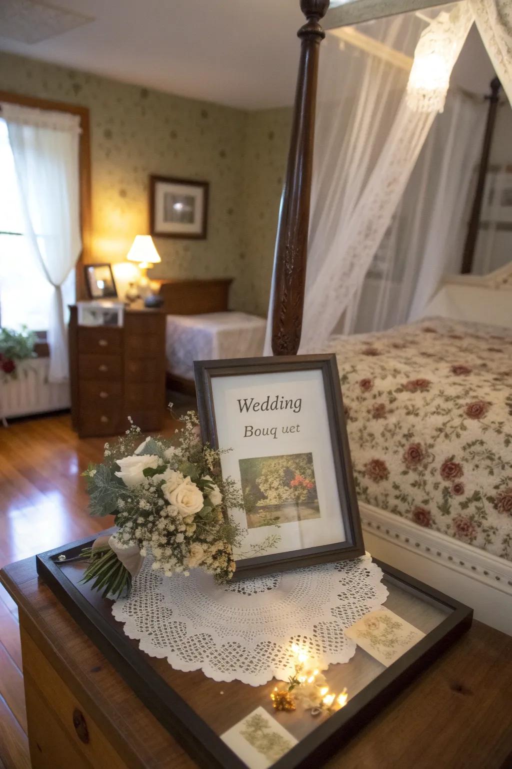 Transform your wedding flowers into an evergreen treasure using a display case.