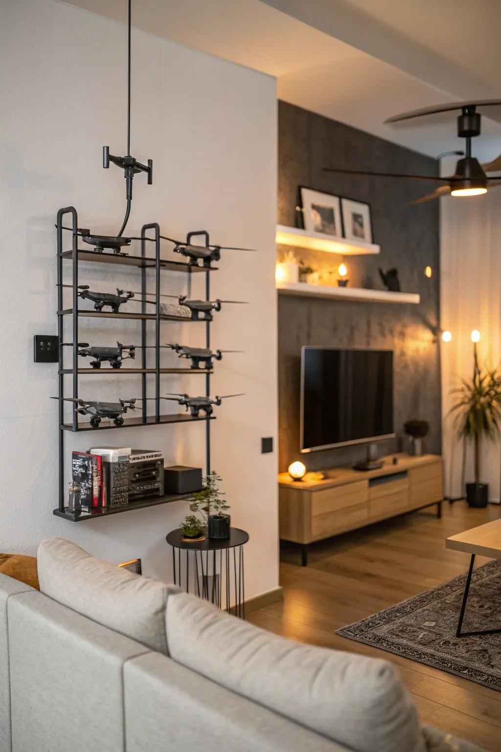 Enhance your drone organization with chic, mounted wall fixtures.