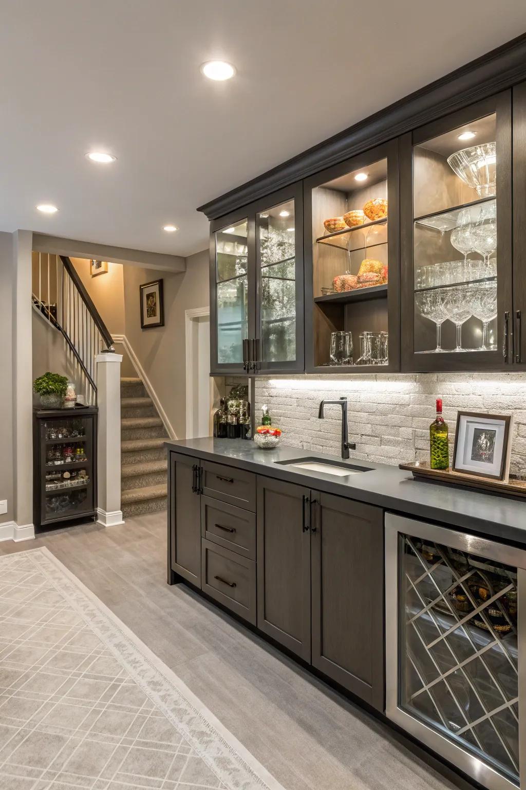 Chic cabinets and shelving bring both style and order.