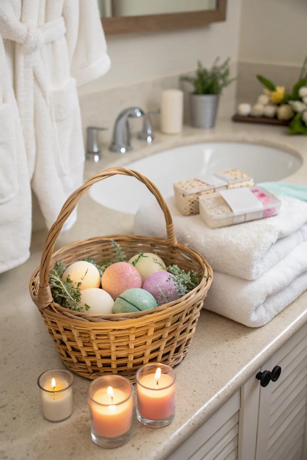 An Easter basket themed around a spa day for maximum relaxation.
