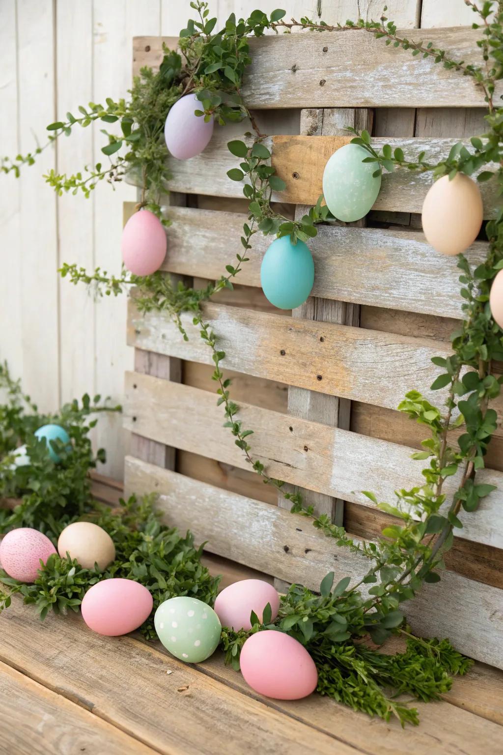 Rustic wooden planks, thoughtfully adorned with Easter embellishments, conjure a delightful photo background.