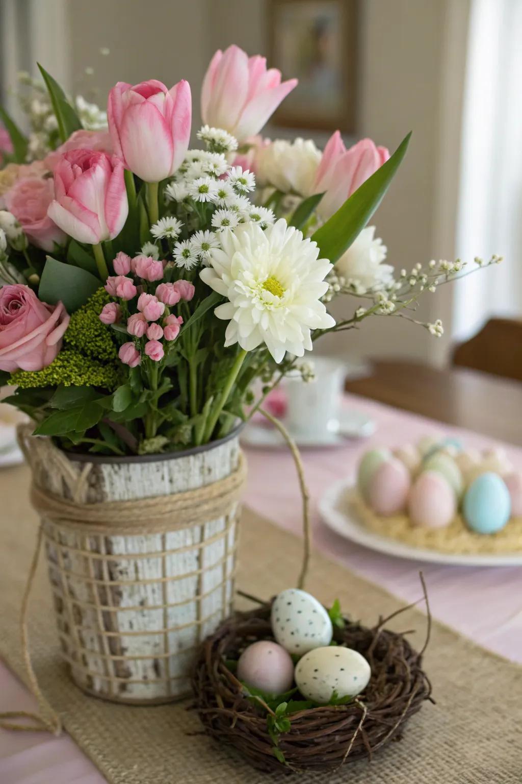 A new floral centerpiece delivers the essence of springtime to the Easter table.