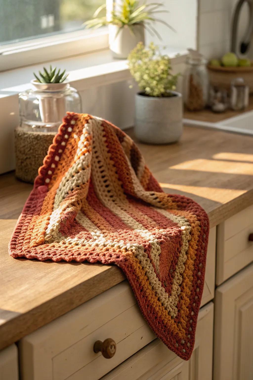 Enhance your kitchen's appeal with the allure of handmade crochet cloths—where simplicity intertwines with vibrant imagination.