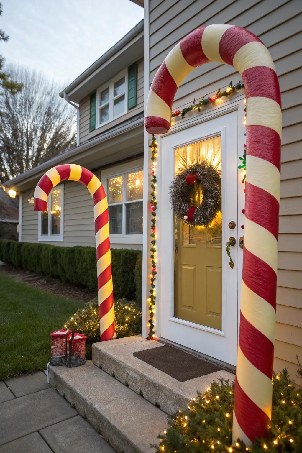 Buoyant tubes morphed into sugar sticks create an amusing doorway surround.