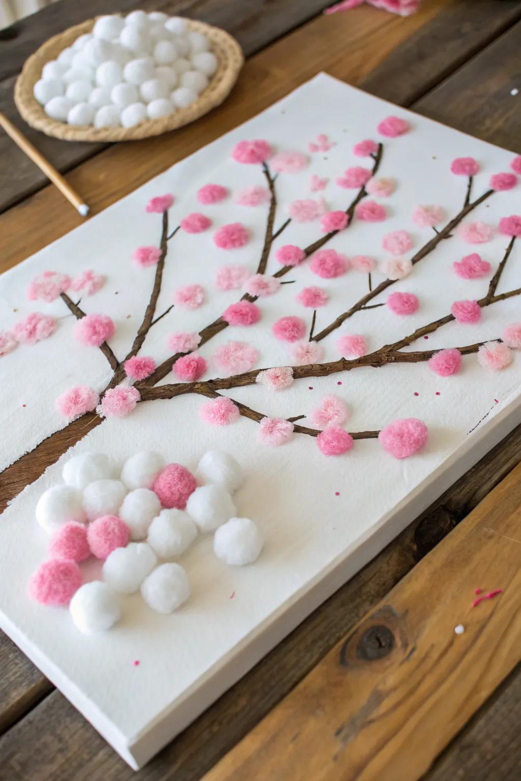 Blossom tree creation using puff balls for a gentle feel.