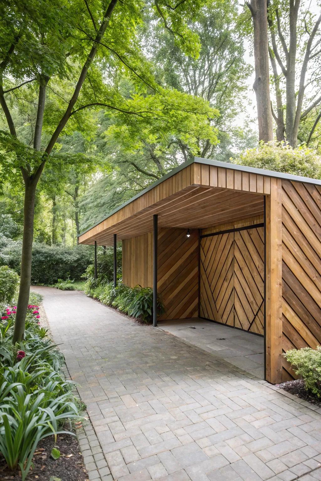 Wood panels infuse warmth and sophistication into your carport.