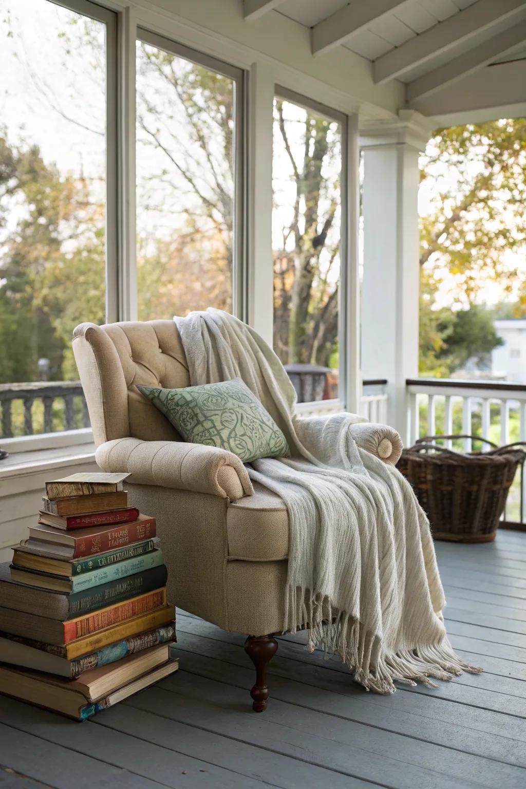 A snug reading corner ideal for unwinding during the afternoons.