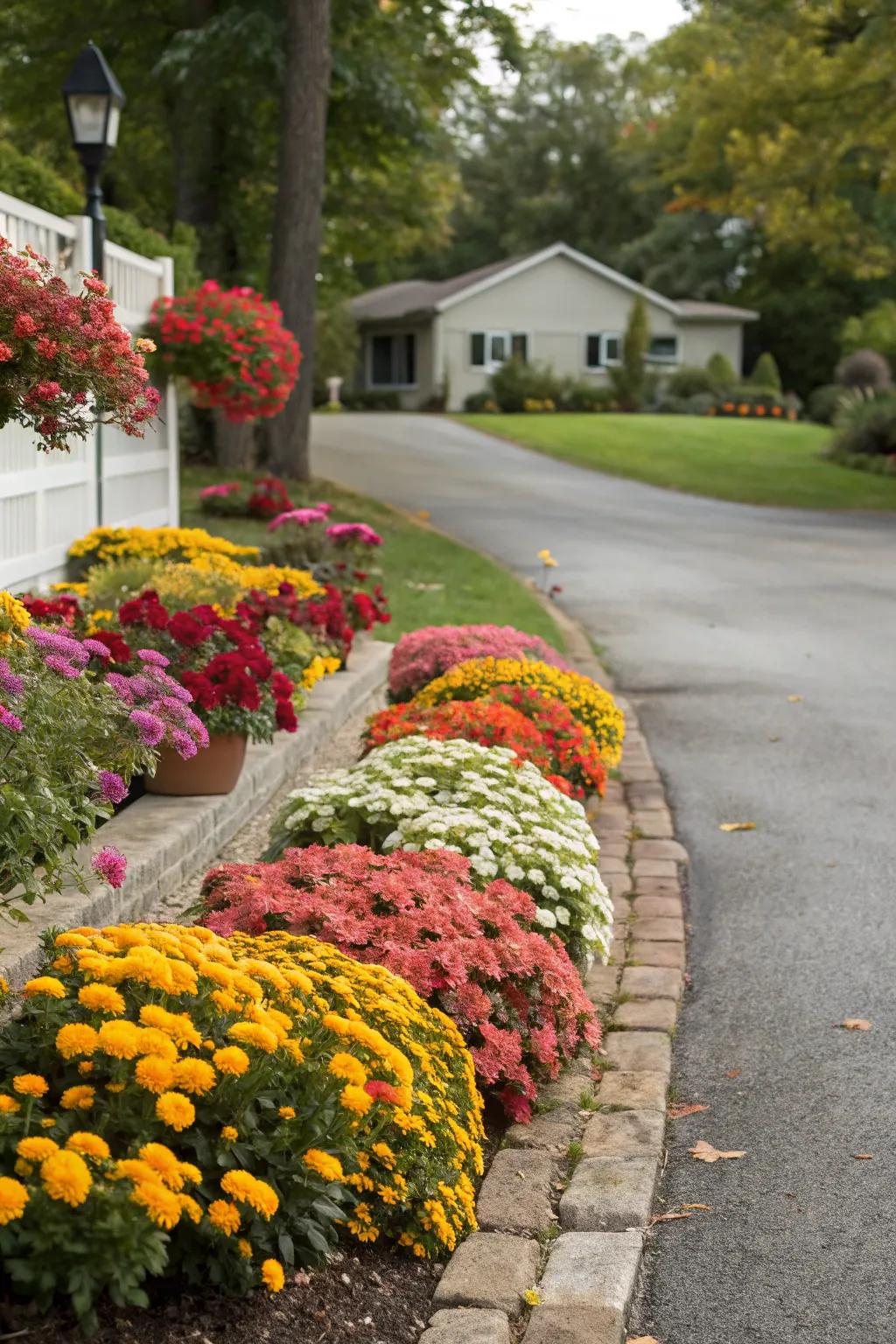 Bright flower beds bring an energetic and delightful essence to your driveway's edge.