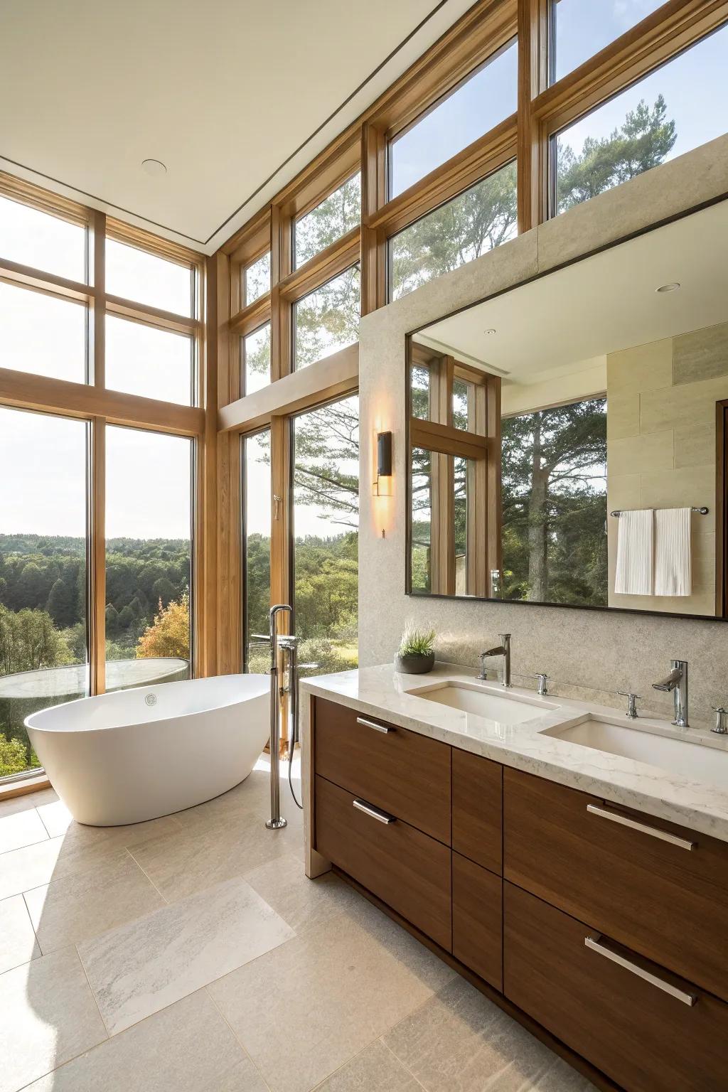 Sunlight infuses this ensuite design with coziness and openness.