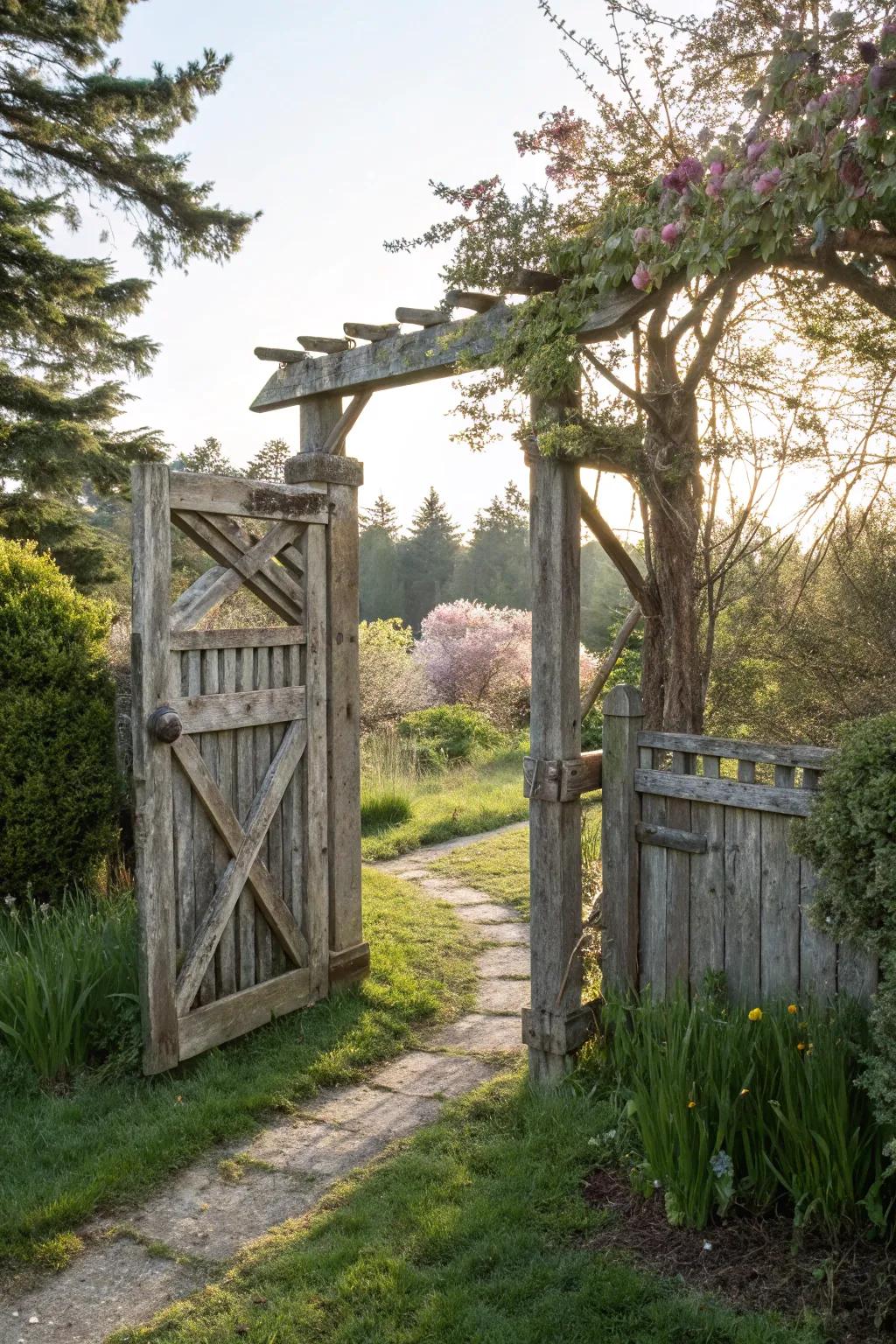An ageless timber portal that warmly greets visitors.