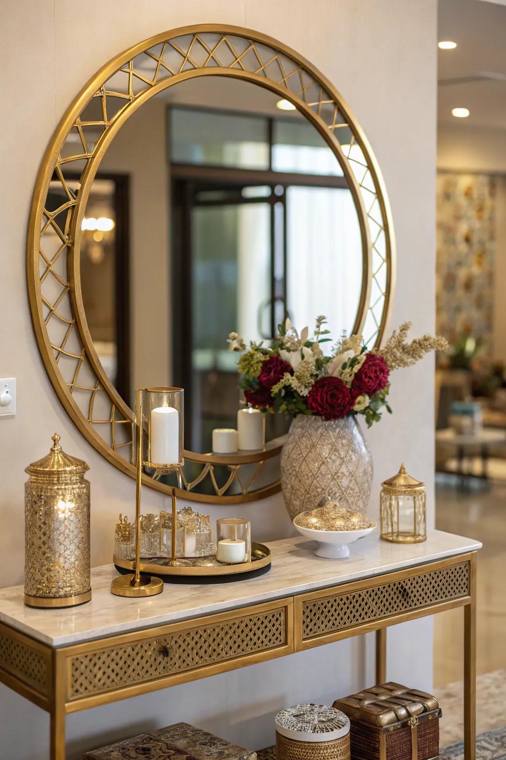 A generous looking glass has the ability to create a more expansive and welcoming entrance.