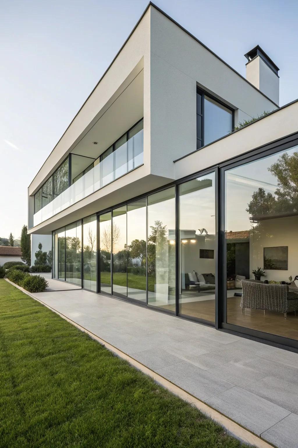 A chic, contemporary home facade boasting expansive windows.