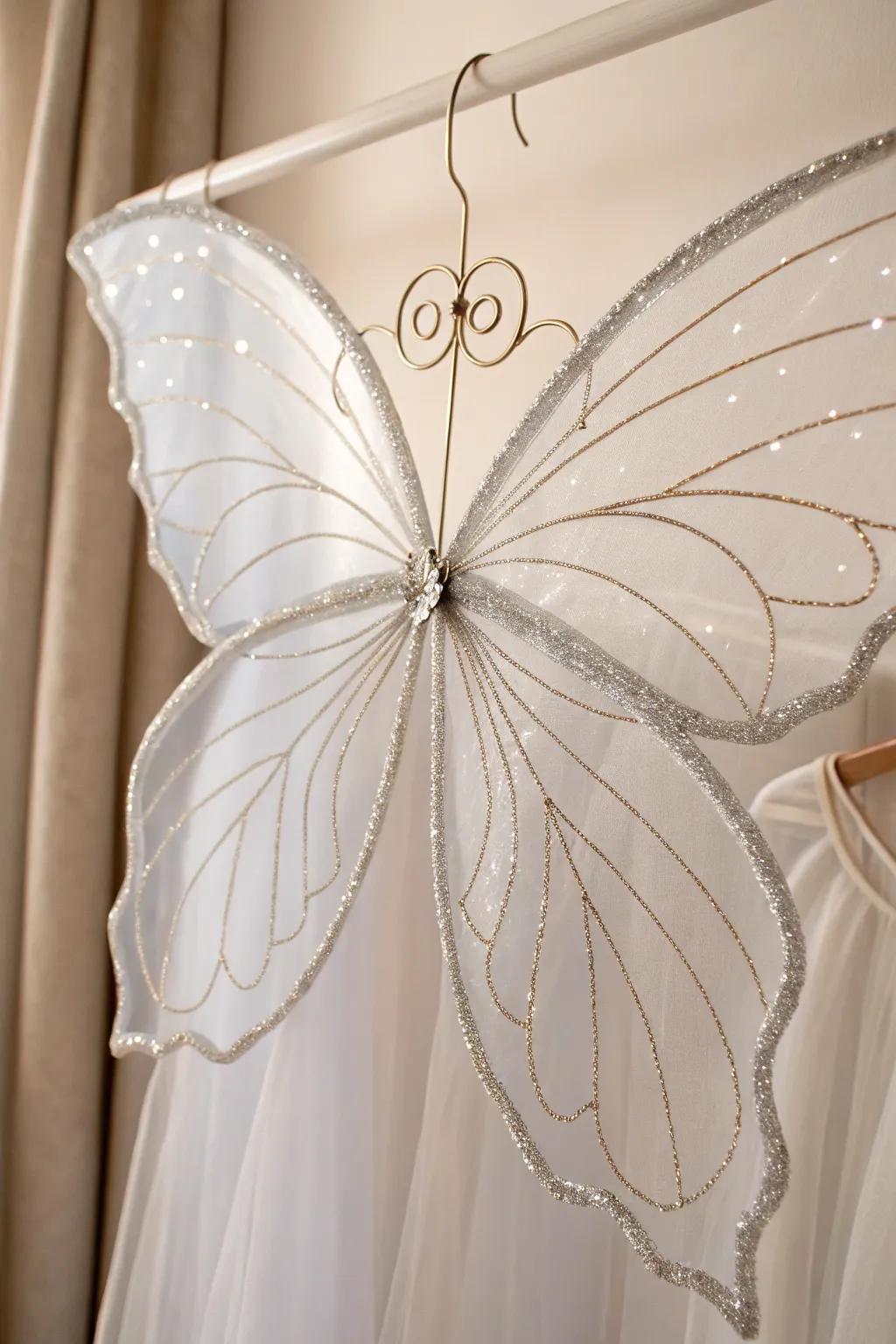 Unleash your creative flair by designing bespoke fairy wings that gleam in sunlight, introducing a whimsical element to any ensemble.