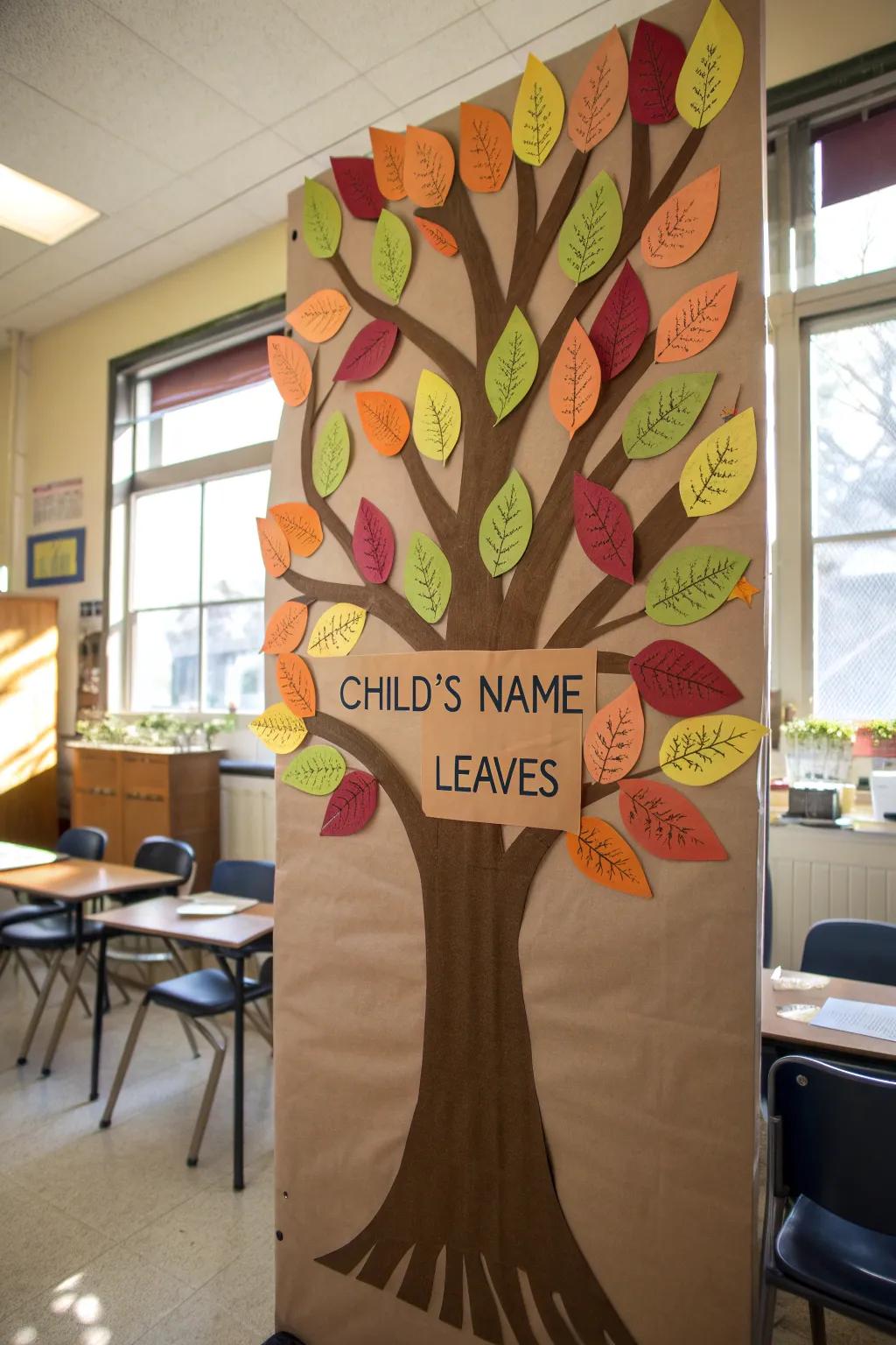A Foliage Learning Arbor where each leaf signifies a toddler's name.