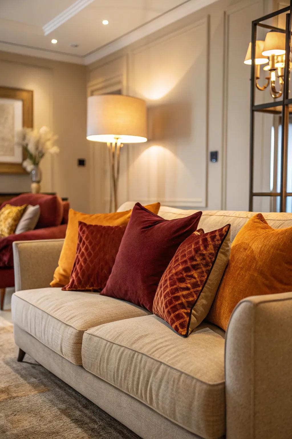 Elevate your space with pillows drenched in the rich colors of fall.