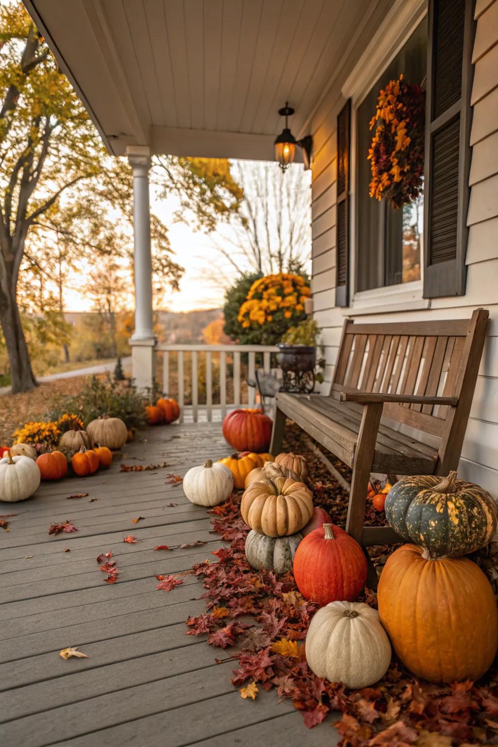 A vibrant pumpkin display showcasing the diversity of autumn's favorite decor.