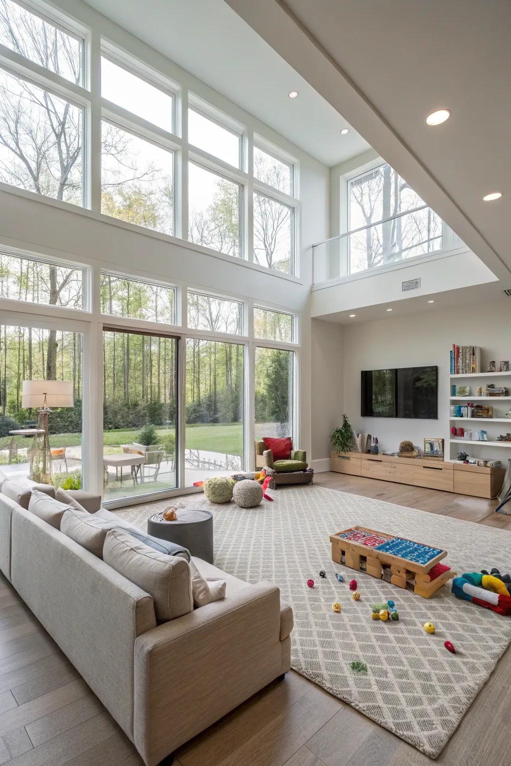 Open layouts enhance roominess and illumination, merging play and relaxation.