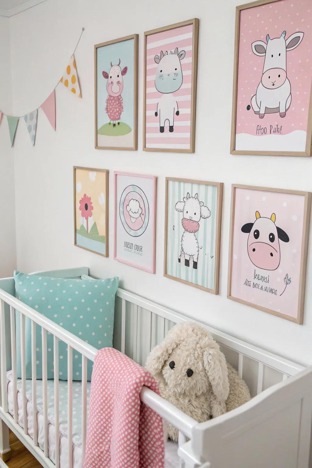 Bring character to your nursery through delightful farm creature illustrations.